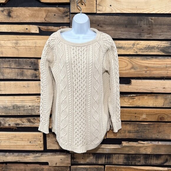L.L. BEAN Signature Women's Cotton Fisherman Tunic Sweater Beige Size Large - Picture 2 of 9